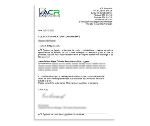 Certificate of Conformance (SmartButton)